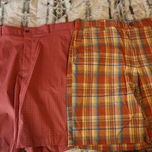 2 shorts columbia sportswear co. and greg norman 36 plaid and peach
